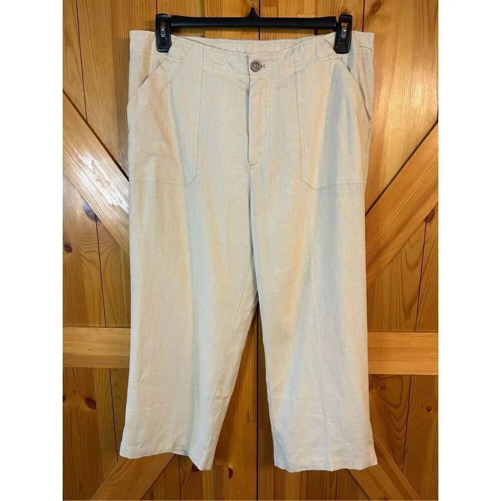 Christopher & Banks Linen Blend Cropped Pants Natural Womens Sz 14 nwt (0783)